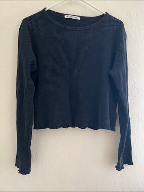 Groceries Apparel Black Waffle Long Sleeve Crop Top Medium